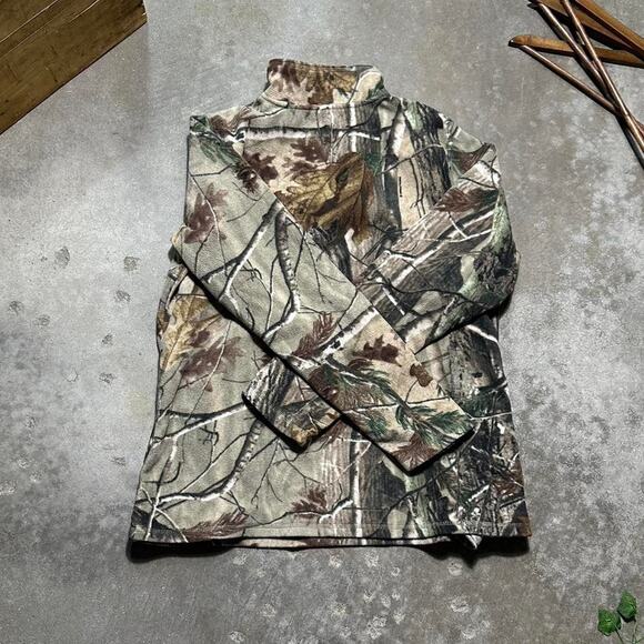 Realtree Camo Quarter Zip Sweatshirt Camouflage 1/4 Zip Outdoors Tan Fleece - Picture 3 of 4